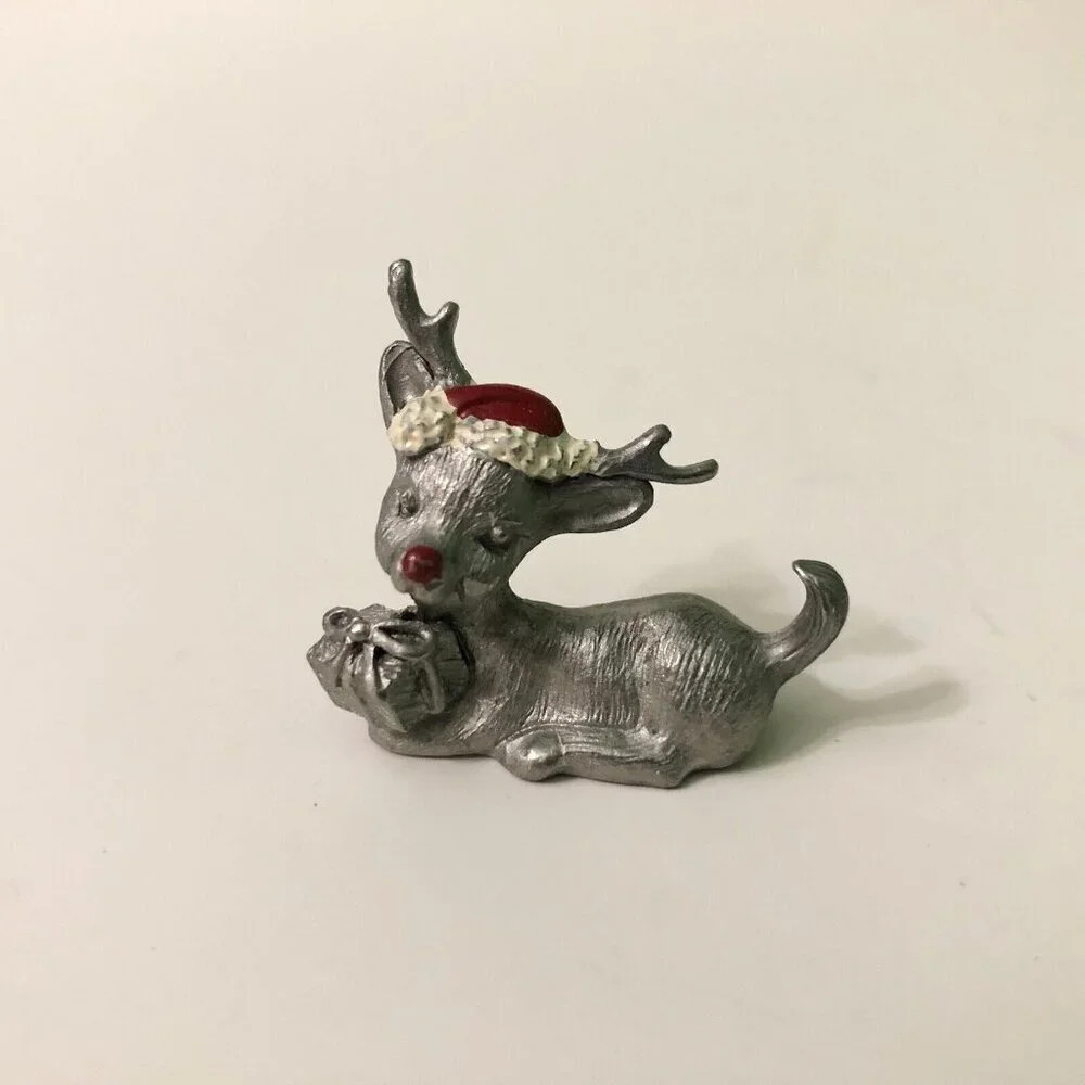 Vintage 1982 Spoontiques Pewter Christmas Deer Reindeer Figurine 1 Inch Tall